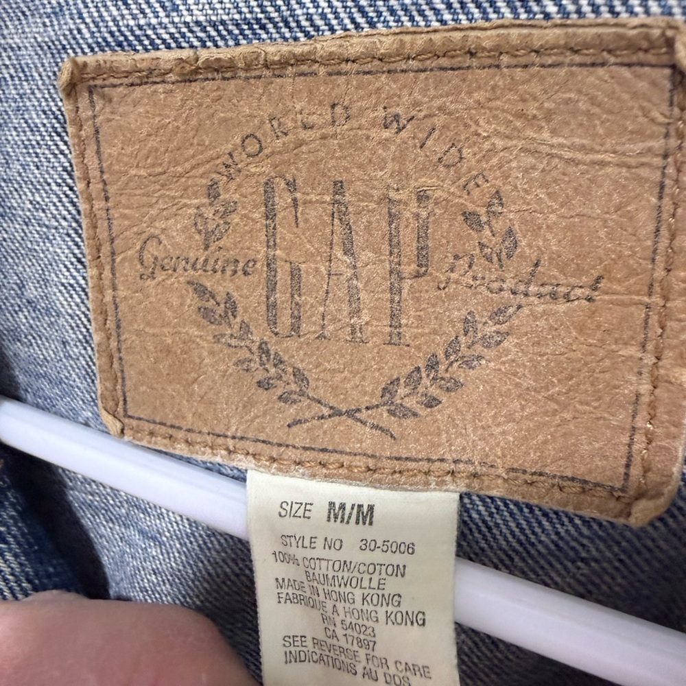 vintage Gap denim trucker jacket with a leather collar M unisex - Picture 8 of 12